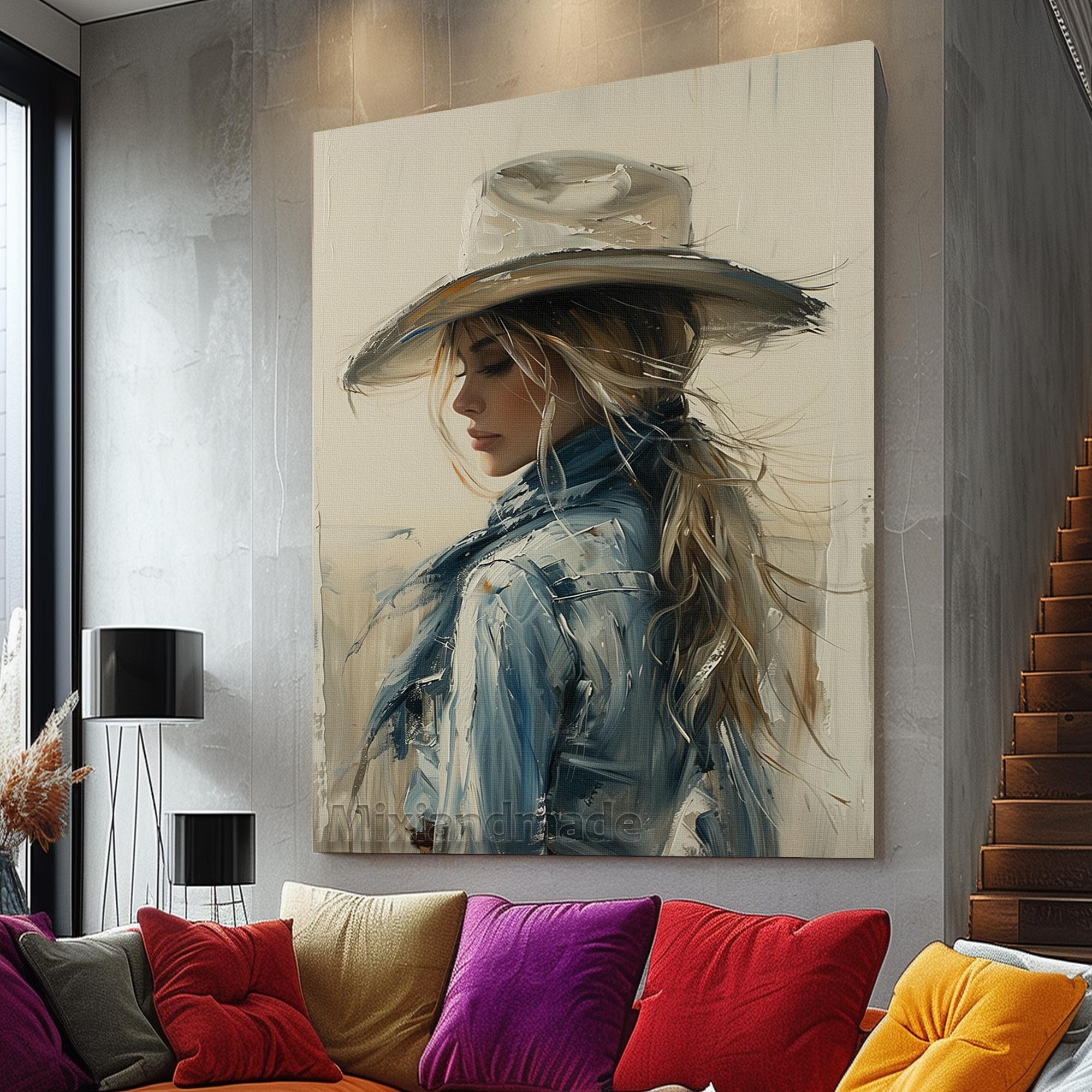 Print CANVAS Stretched Canvas, Cowgirl Riding Horse 03 Wall Art, Cowboy ...