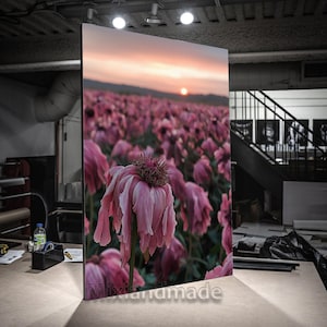 Print CANVAS Stretched canvas, PG 04  Sad peony field vibrant Pink Peony Print, Peony Wall Art Print, Shabby Chic Art, canvas wall art