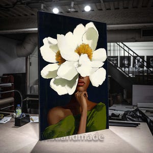 Digital Download African woman WFP 4 flower White art black, art wall decor, African portrait, Afrocentric vintage