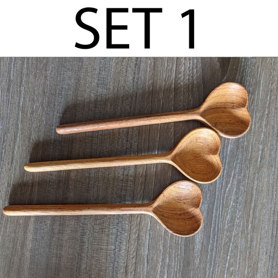 Heart wooden spoon set of 3 handmade serving spoons gift Hand Carved Organic Kitchen Utensil ecofriendly set 3 spoon vintage wooden spoons