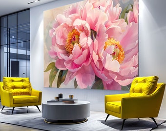 Print CANVAS Stretched canvas,  Pink Peony Print, Peony Wall Art Print, Shabby Chic Art, canvas wall art