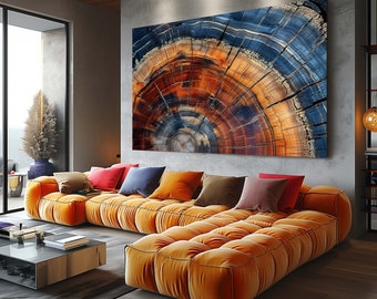 Leinwanddruck Gestreckte Leinwand , Baumring gerahmt 01 horizontal Wandkunst Dekor Wandbehang Vintage zeitgenössische Kunst