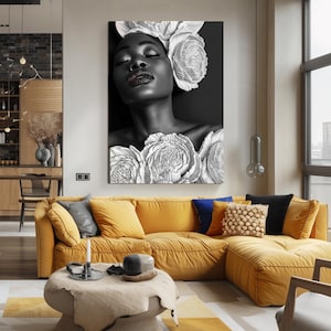 Print CANVAS Stretched canvas, FWAFRI 08 African woman bathroom with flower ,flower art , africa art, model art, african woman canvas