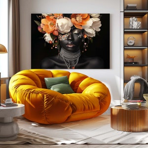 Print CANVAS Stretched canvas, AWN  (14) African womans with flower ,Colorful African Woman Floral Art - Canvas Print