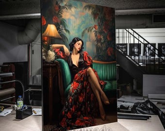 Print CANVAS Stretched canvas WF  (10) Art Deco Diva on Sofa | 1930s Vintage Female Portrait, fashion Glamour Art Print