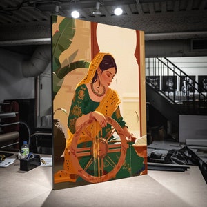 Canvas Print Stretched canvas ,Indian woman working , Indian painting, Indian Wall Art