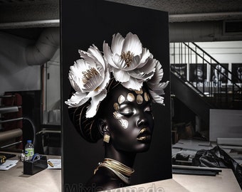 Print CANVAS AW 105 African Girl Canvas Print, Gold and Black Canvas Wall Art, African Woman Printing, Living Room Wall Art, Modern Wall Art
