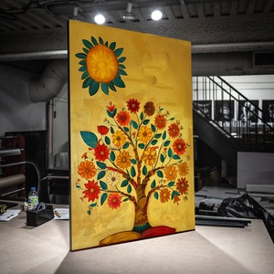 Canvas Print Stretched canvas,Tree india yellow  Art Print, Indian painting, Indian Wall Art