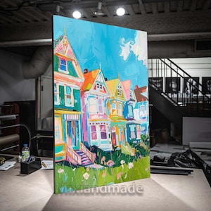 Print CANVAS Stretched canvas ,Patchwork Street, landscape beautiful ,Large Wall Landscape Artwork