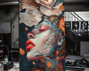 現代アート 女性の肖像画 女性の肖像画アート、花の女性の絵画、花の女性のアート、女性の絵画