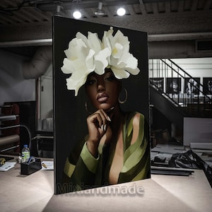 Digitaler Download Afrikanerin DGUFP 6 Blumenfarben schwarz, Kunst Wanddekor, Afrikanisches Porträt, Afrocentric