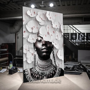 Print CANVAS Stretched canvas, FWAFRI 01 African woman with flower ,flower art , fashion art, dance art, model art, african woman canvas