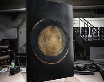 Druck Gespannte Leinwand, TND (15) Baumring Wand Kunst Dekor Wandbehang Vintage Zeitgenössische Kunst Holz Baumringe Holzstruktur Mond Kunst