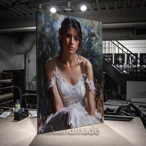 Print CANVAS Stretched canvas,Beautiful girl Sorrow creative art