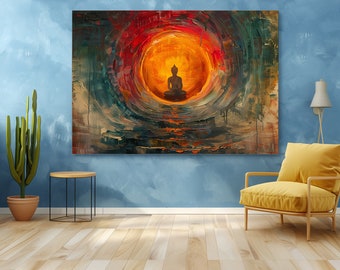 Print Landscape CANVAS with framed, Buddha Meditation,print canvas, Yoga Artwork, Meditation Art Print, Buddha Wall Art