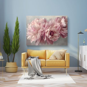 Print CANVAS Stretched canvas, Peonies vibrant Pink Peony Print, Peony Wall Art Print, Shabby Chic Art, canvas wall art