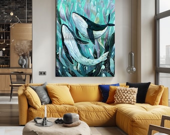 Canvas Print  Stretched canvas ,Whale art , Whale Painting, Watercolor Painting Wall Art