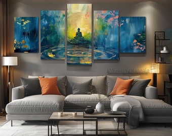 BIG Print CANVAS Stretched canvas Buddha thinking painting ,print canvas, Yoga Artwork, Meditation Art Print, Buddha Wall Art Landscape