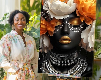 Tryckt CANVAS Spännbar canvas, AWND (16) Lyxig guld afrikansk, svart guld kvinna canvas väggkonst, afrikansk vacker kvinna canvas målning
