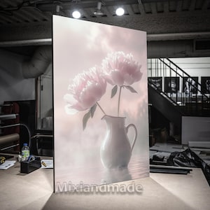 Print CANVAS  Stretched canvas, PG 03 Peonies vibrant Pink Peony Print, Peony Wall Art Print, Shabby Chic Art, canvas wall art