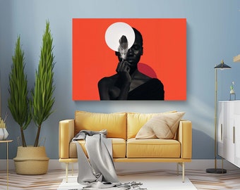 Print CANVAS Stretched canvas, AWN  (81) African womans art  ,Colorful African Woman Floral Art - Canvas Print