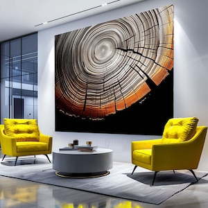 Canvas Print with Frame , Tree Ring TRN 17  Black and white horizontally wall art decor wood cut wall art, Meaningful home gift,Floral wall