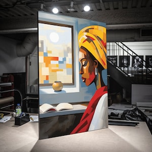 Print CANVAS Stretched canvas African woman the by window, Black girl wall art,Black art canvas wall art,African american art