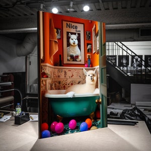 Print CANVAS Stretched canvas,LLama in bathtub nice  ,Rustic Bath Style, Llama in Tub, Bathroom Wall Art