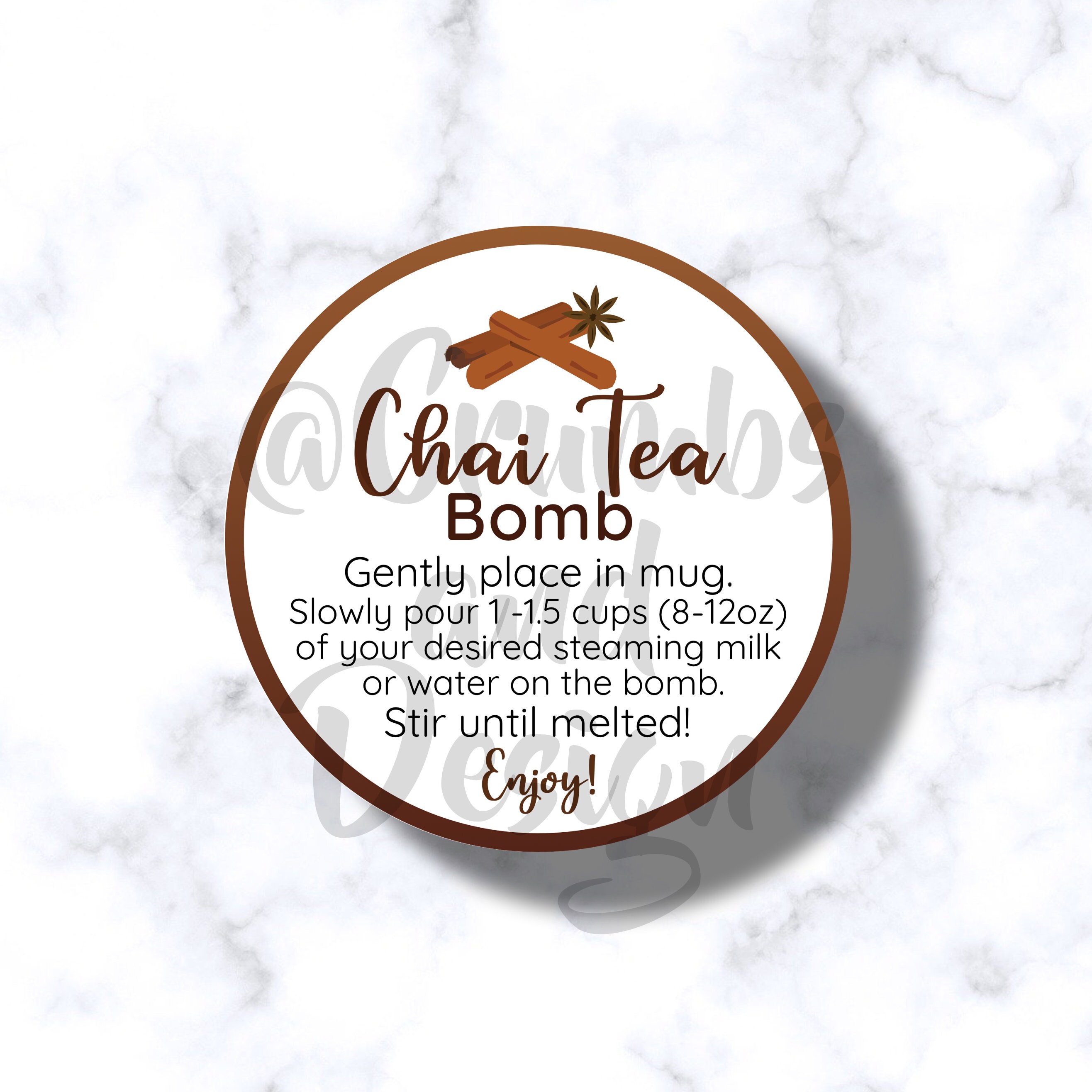 Printable Chai Tea Bomb Tag with Instructions 812oz Circle Etsy