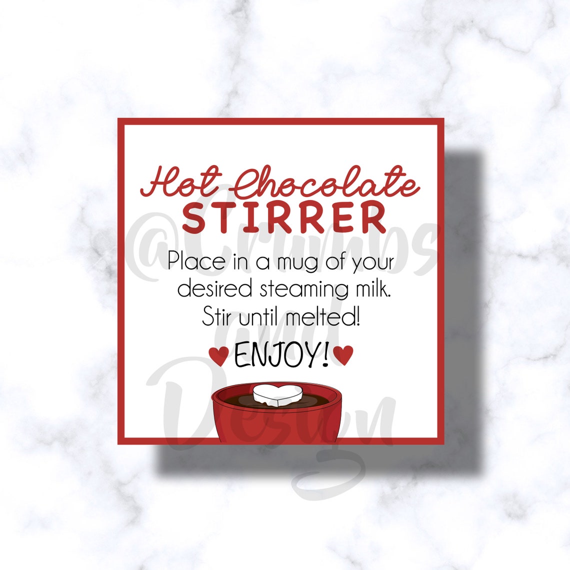 Printable Hot Chocolate Stirrer Tag With Instructions Cup | Etsy