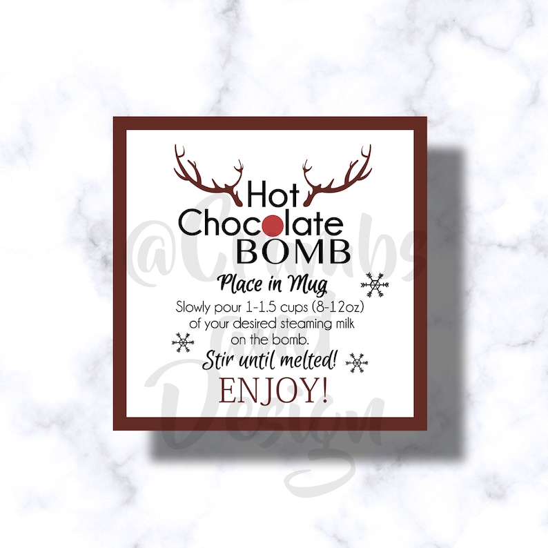 Reindeer Hot Chocolate Bomb Tag square Printable Tag Instant - Etsy