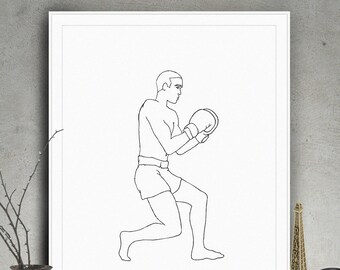 El arte del boxeo - A3, A4, A5, boxeador línea dibujo impresión impresión
