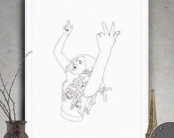 Party Girl - A3, A4, A5 Line Drawing Illustration Print Regalo de Navidad