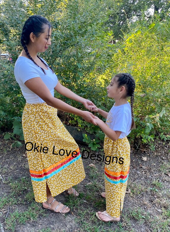 Ribbon Skirt Yellow With White Black Flowers Etsy Canada
