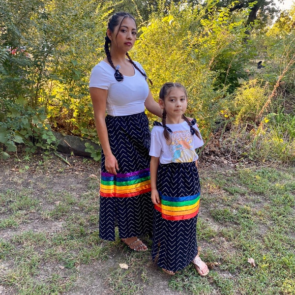 Ribbon Skirt- black with rainbow ribbons