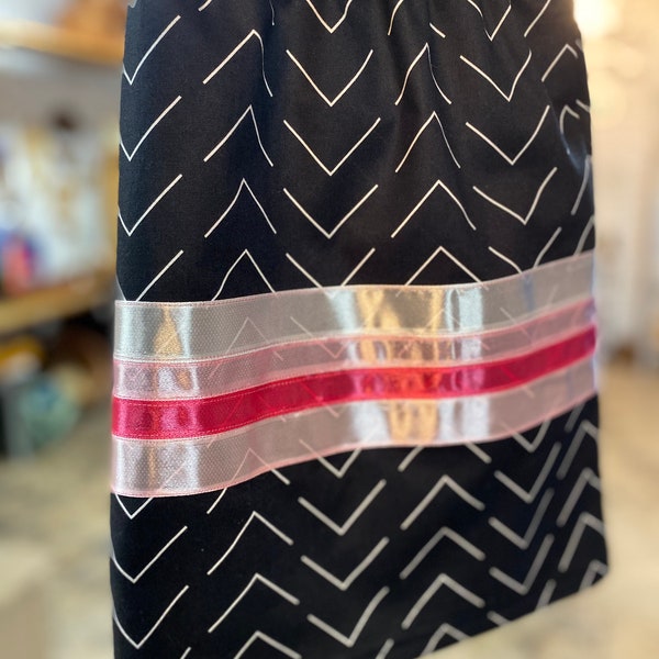 Ribbon skirt- black with pink, white & hot pink ribbons