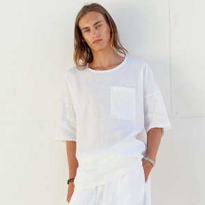 Oversized Linen T-Shirt: Comfortable Tee with Pocket