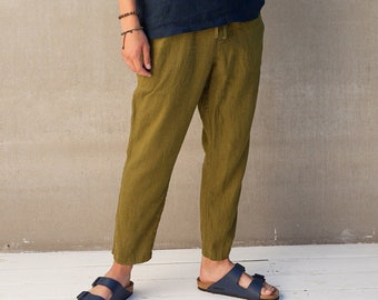 Men's Chino Linen Pants FICUS, Mens Linen Trousers, Linen Chinos, 100% Linen Pants