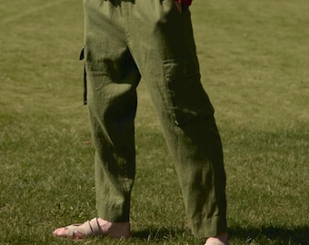 Men's Linen Cargo Pants APRICOT, Men's Washed Linen Trousers