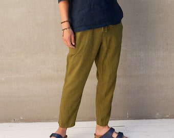 Men's Linen Pants FICUS, Natural Summer Trousers, European Washed Linen