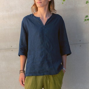Mens Linen Shirt ALOE, Three Quarter Shirt, Japanese Style Linen Shirt, Japanese Style Linen Shirt image 1