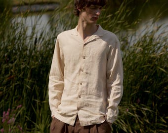 Men’s Linen Shirt ANISE: Long Sleeve Camp Collar Flax Shirt