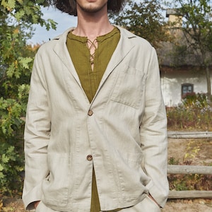 MACHE Relaxed-Fit Linen Blazer, Mens Linen Suit Jacket, Loose Jacket, Baggy Blazer, Summer Jacket