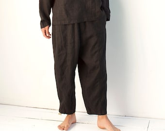 Mens Linen Baggy Pants COCOS, Harrem Linen Pants, Linen Clothing, Black Pants, Summer Pants