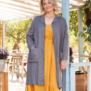 Linen Blazer VERBENA with Pockets, Linen Coat for Women, Loose Linen Jacket, Plus Size Linen Duster, Linen Blazer Dress, XS-5XL