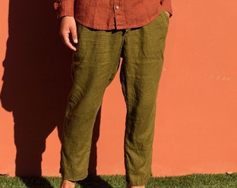 Tapered Fit Linen Pants for Men FICUS