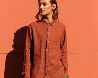 Classic Linen Button-Up Shirt DINIZIA for Men