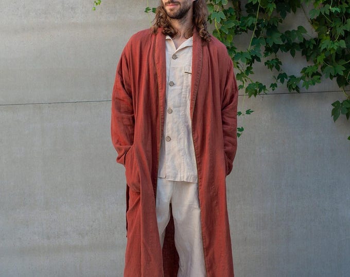 Handcrafted Linen Robe DANDELION: Washed Linen, French Seams, Hypoallergenic