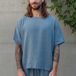 Men&#39;s Linen T-shirt ABIES. Linen Tee. Handmade with French Seams Technique