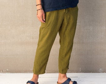 Men's Cropped Chino Linen Pants FICUS